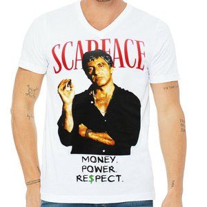 NWT EXCHANGE SCARFACE MONEY MEN'S WHITE V-NECK SHORT SLEEVE T-SHIRT SIZE S L XL